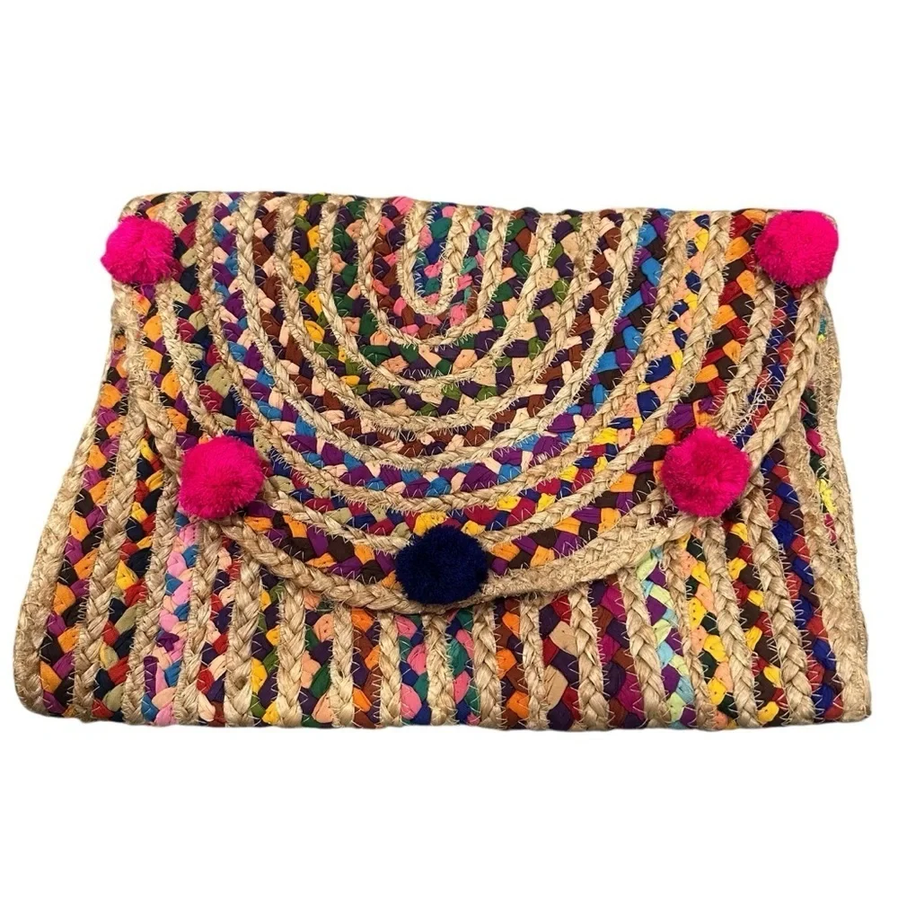 Lulus Valinda Beige Multi Striped Woven Oversized Clutch